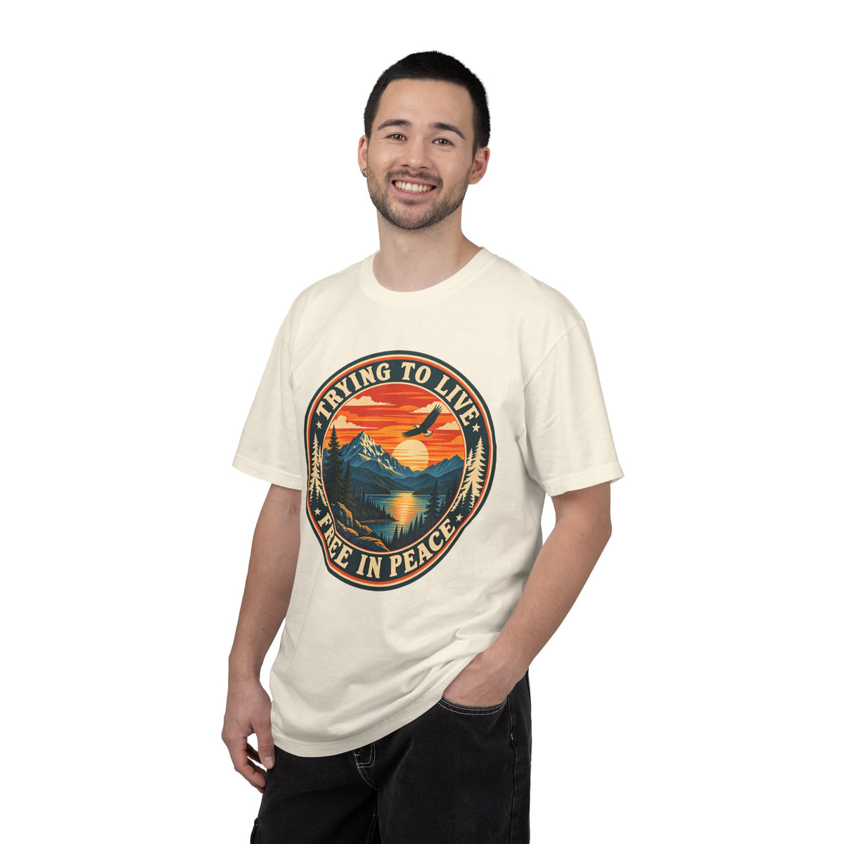 Trying to Live Free in Peace Vintage Mountain T-Shirt