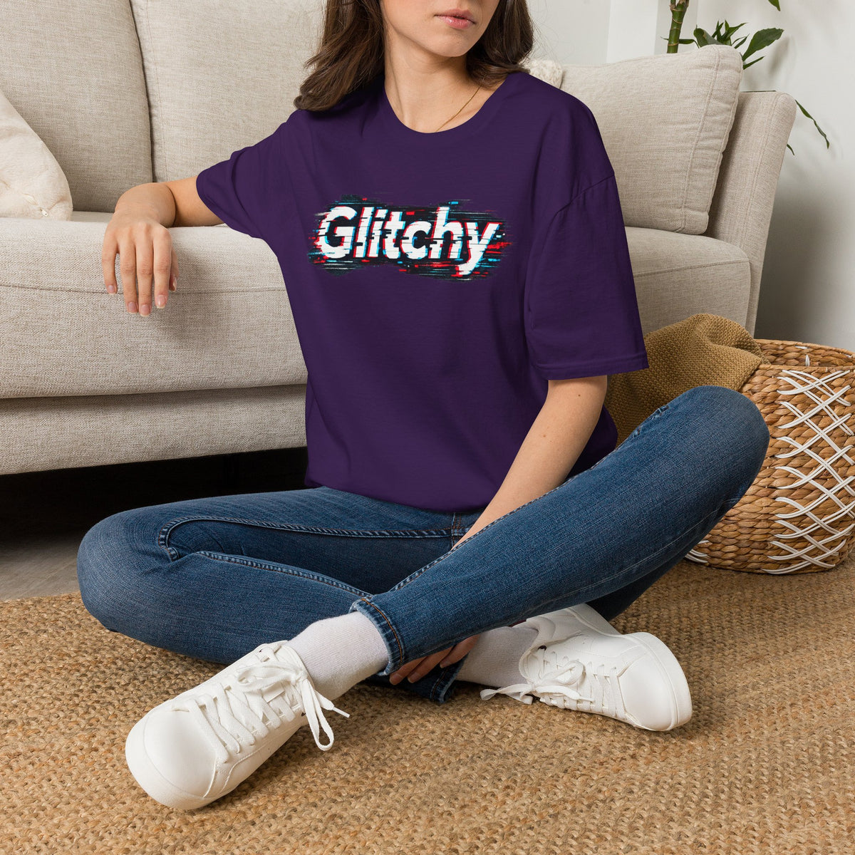 Glitchy Graphic T-Shirt — Retro Glitch Text Tee