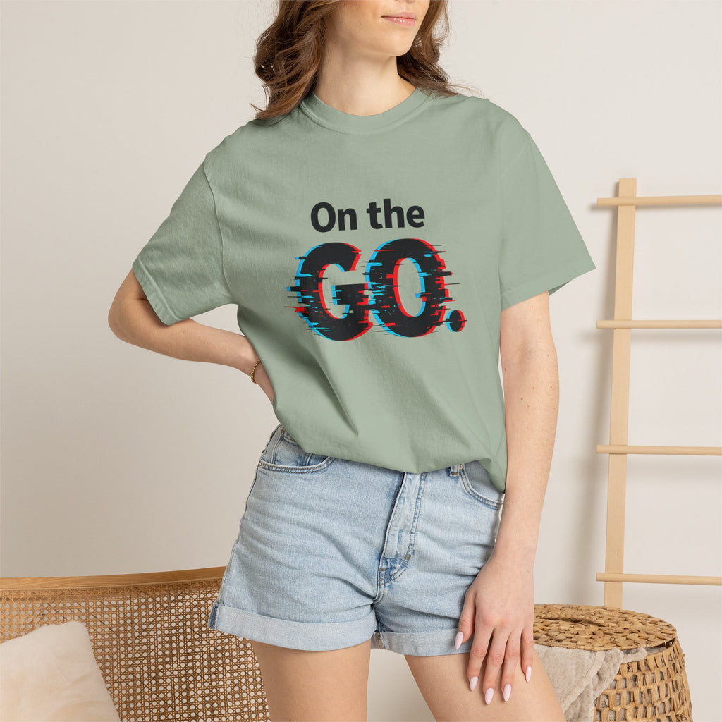 On the GO. Graphic T-Shirt — 'On the GO.' Retro Glitch Travel Tee