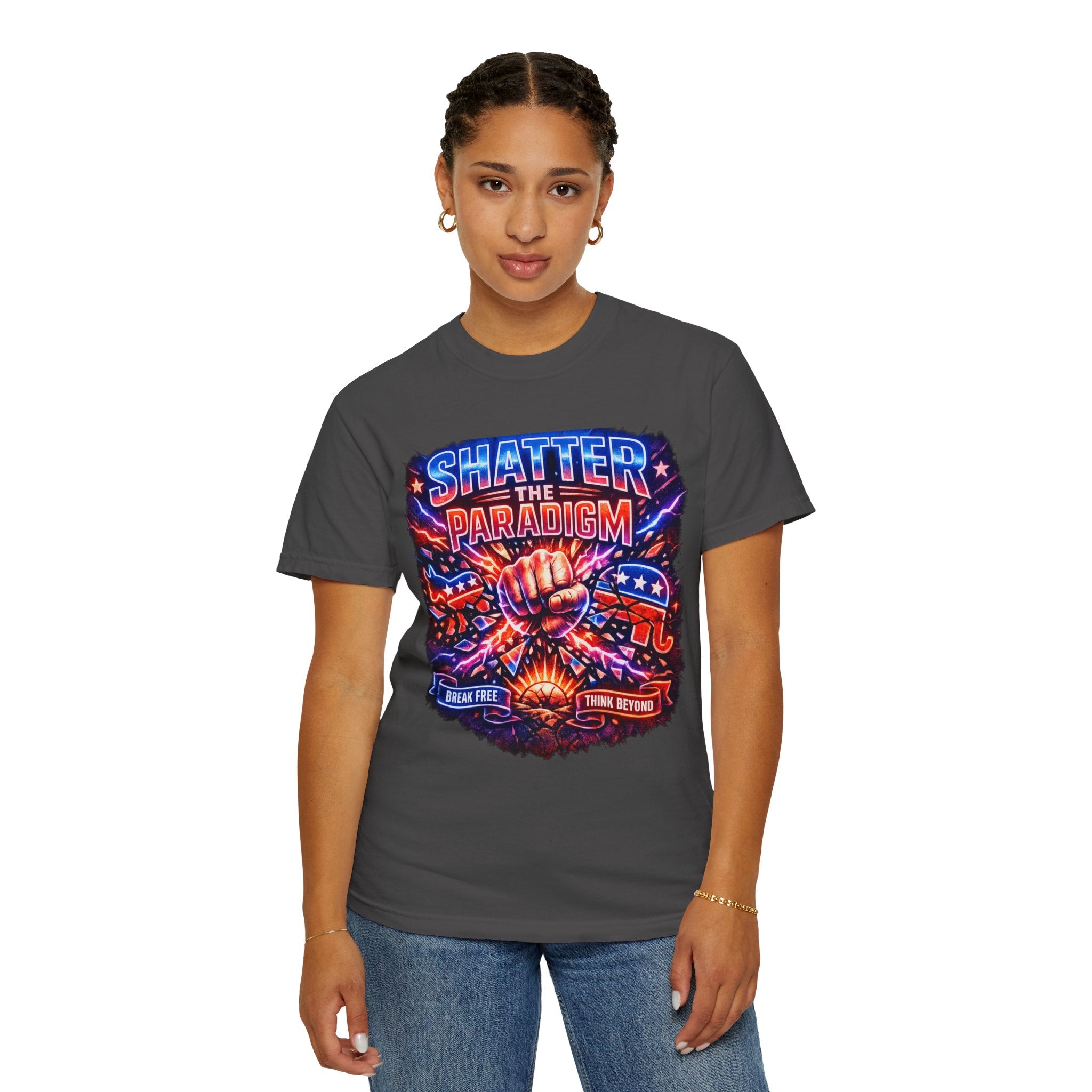 Shatter the Paradigm Graphic T-Shirt — Break Free Fist Design