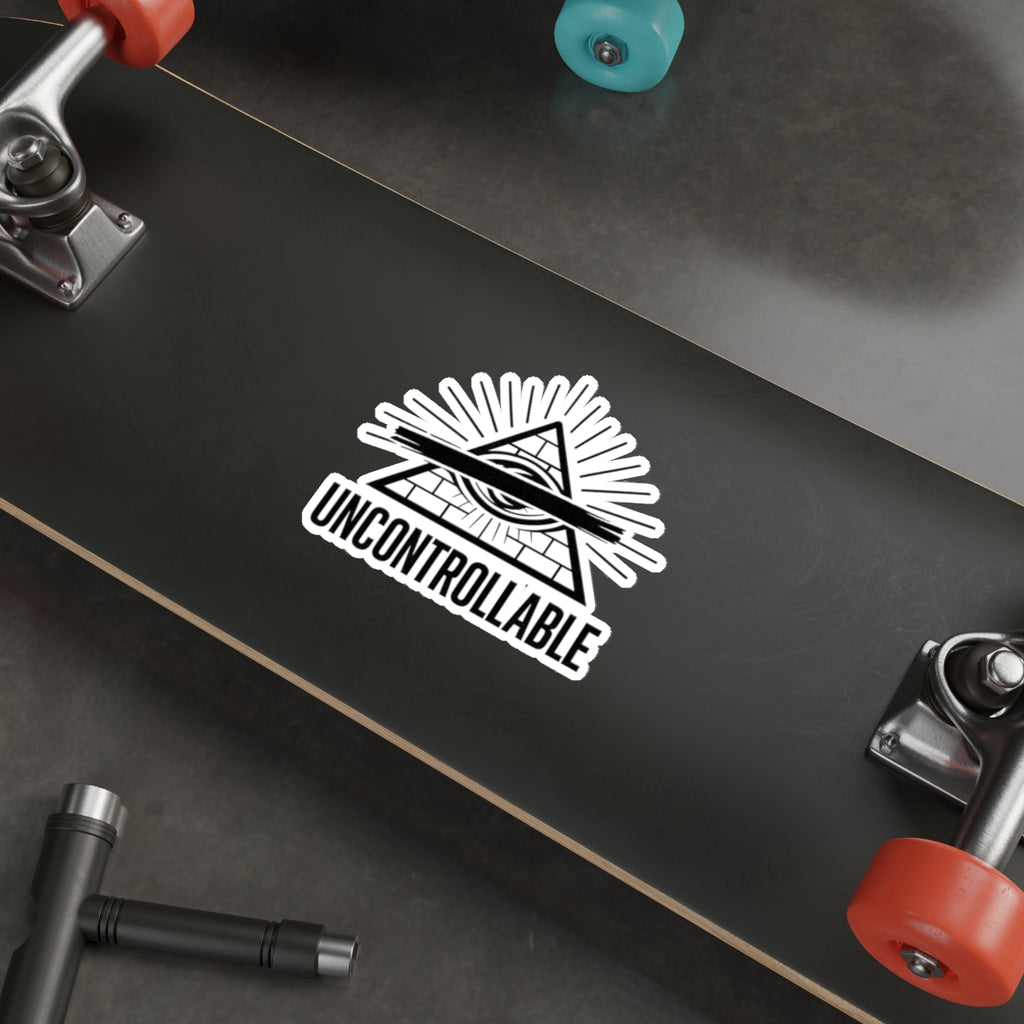 Uncontrollable Eye Pyramid Die-Cut Sticker — Bold Red Slash Illuminati-Inspired Decal