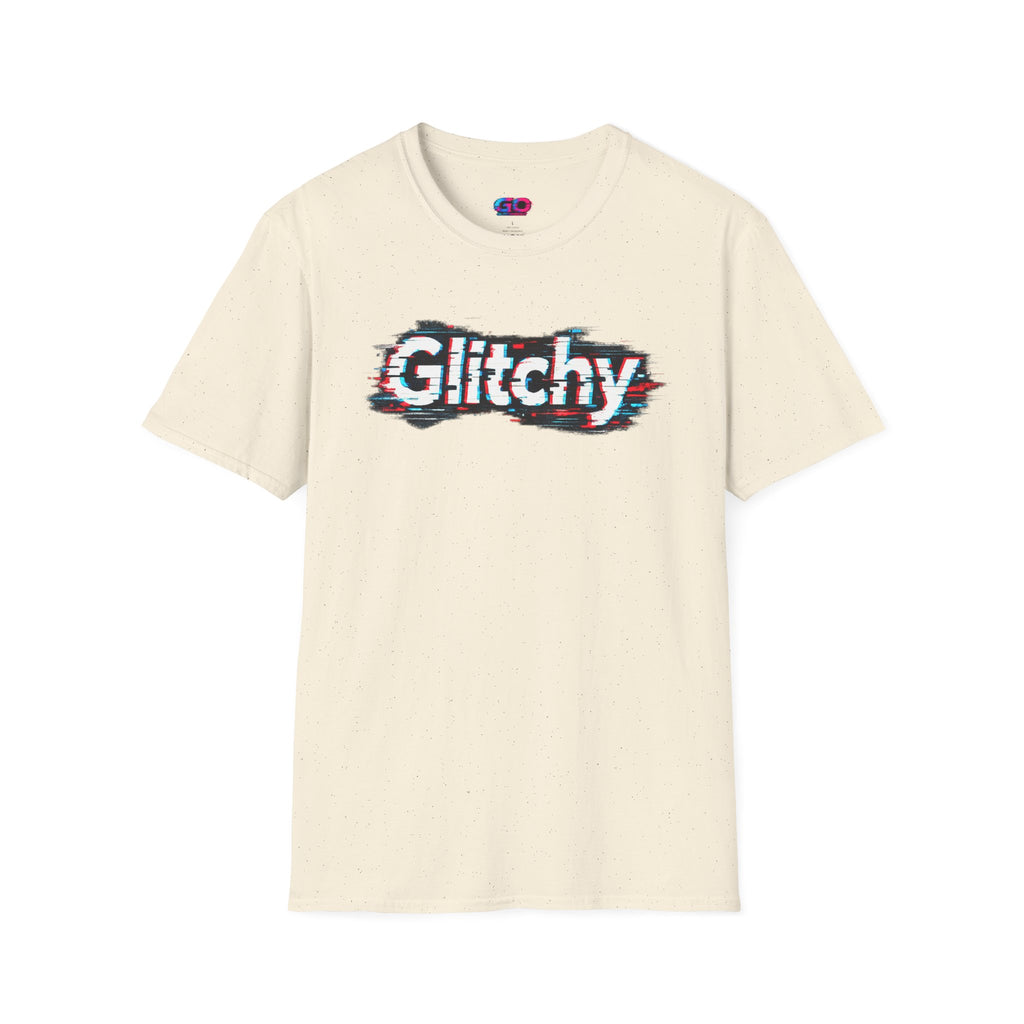 Glitchy Graphic T-Shirt — Retro Glitch Text Tee