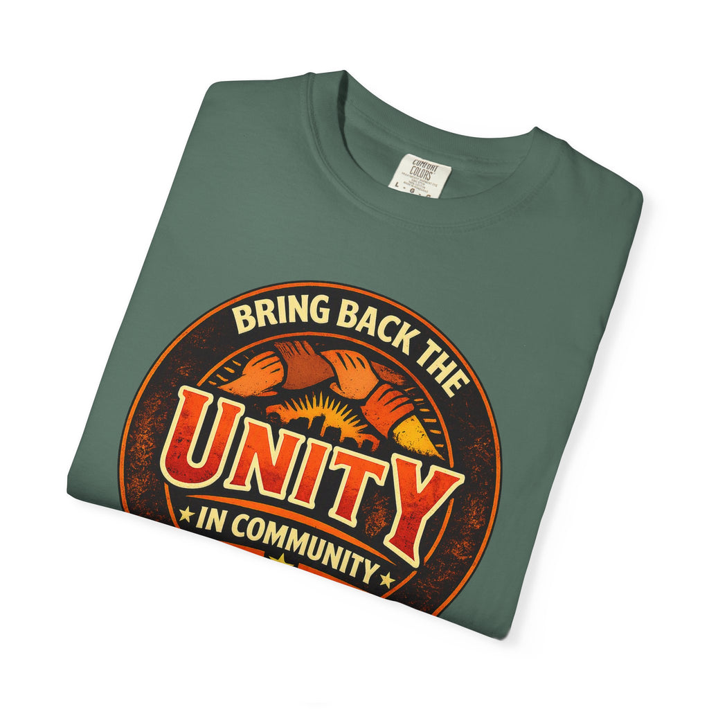Unity Graphic T-Shirt — "Bring Back the Unity in Community" Vintage Badge Design