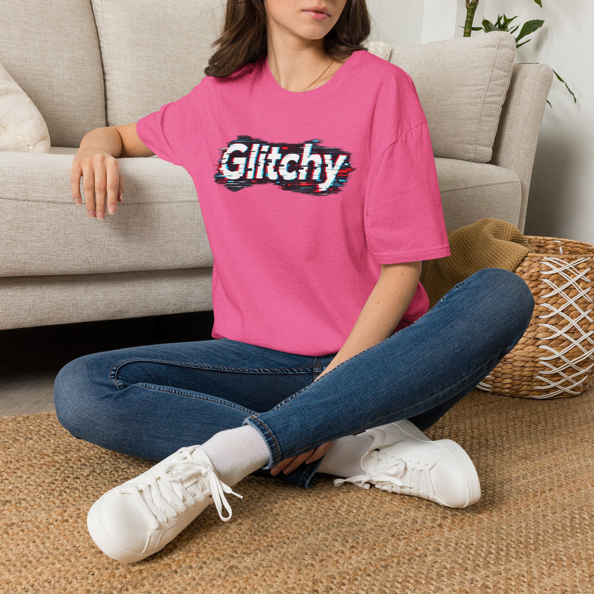 Glitchy Graphic T-Shirt — Retro Glitch Text Tee
