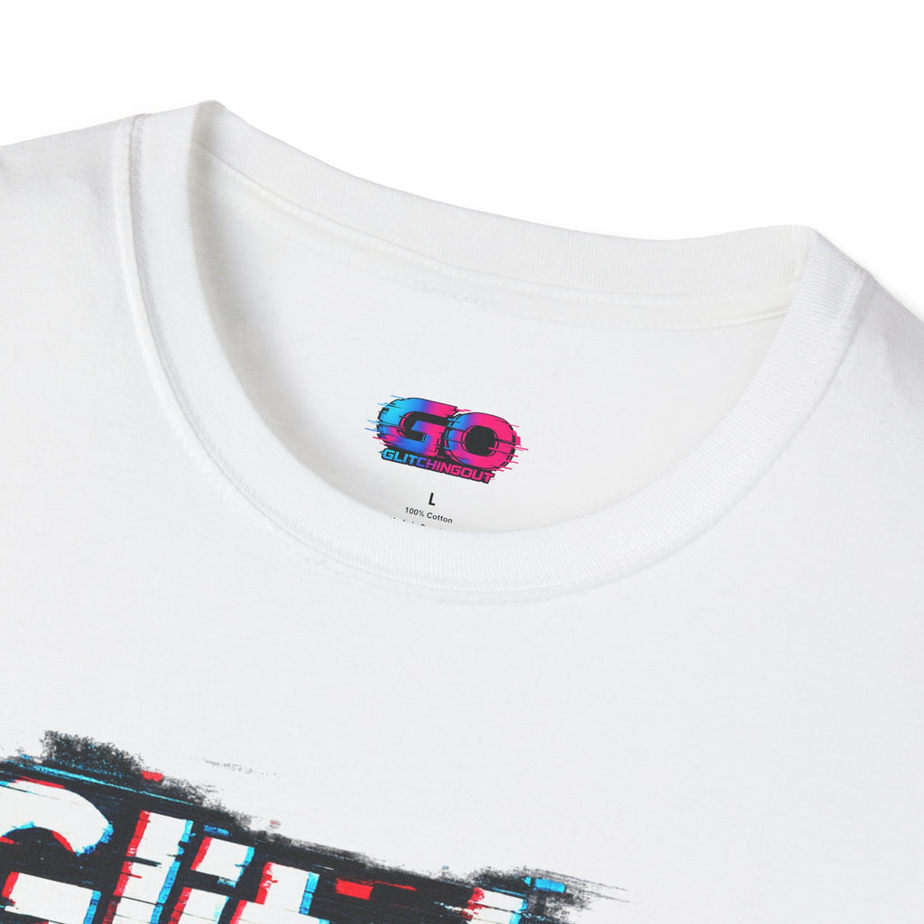 Glitchy Graphic T-Shirt — Retro Glitch Text Tee