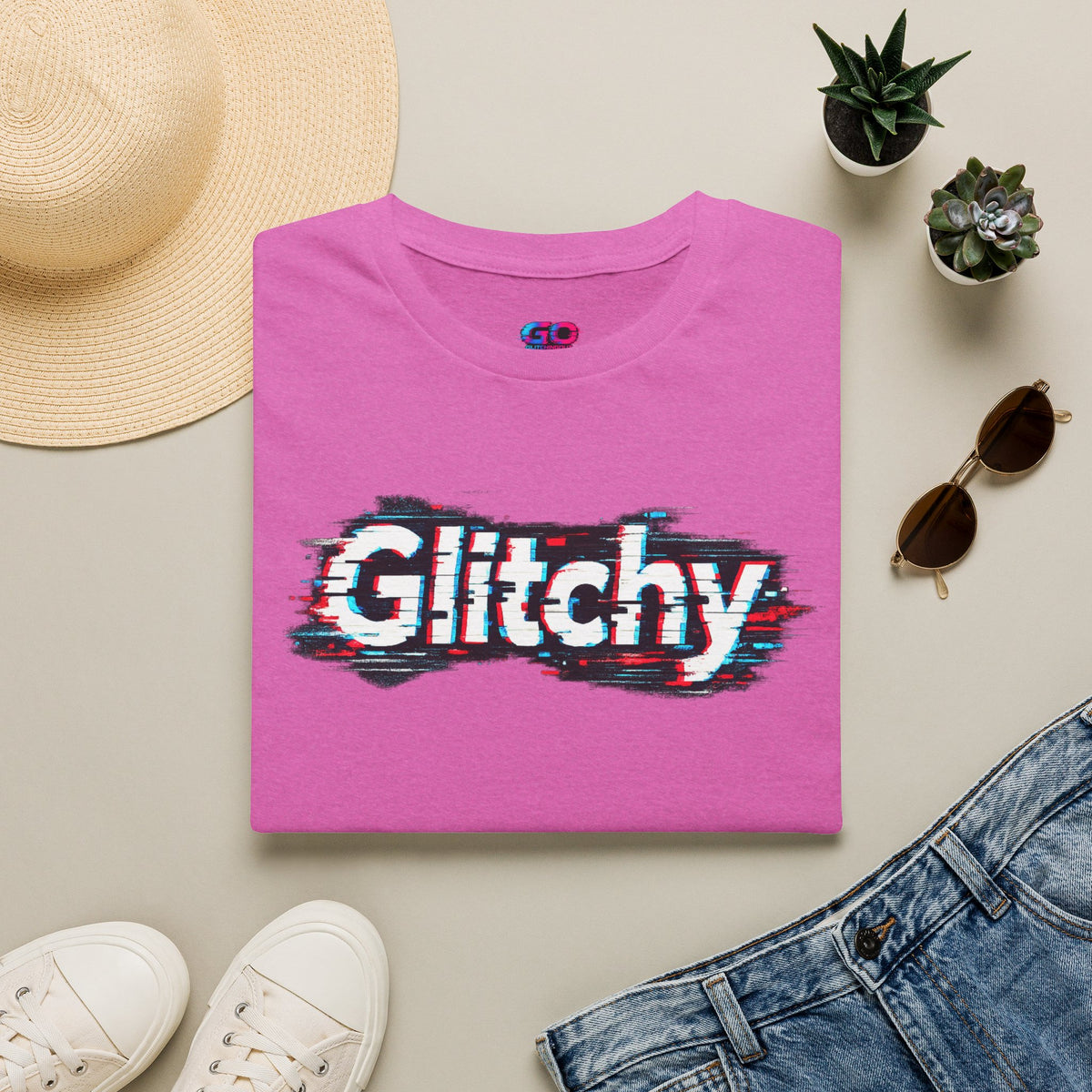 Glitchy Graphic T-Shirt — Retro Glitch Text Tee