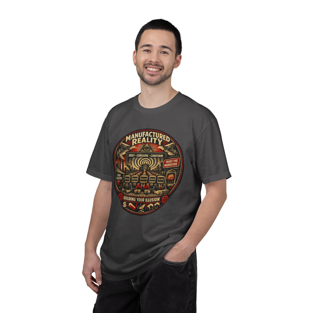 Manufactured Reality Graphic "Building Your Illusion" Vintage Protest — T-Shirt