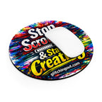 Stop Scrolling & Start Creating Round Mouse Pad — Motivational Desk Accessory for Artists, Designers & Content Creators