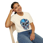 Geometric Blue Glitch Skull T‑Shirt — Edgy Men's & Women's Graphic Tee