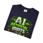 'AI Artificial Idiots: Error 404 — Brain Not Found' Satire Graphic T-Shirt