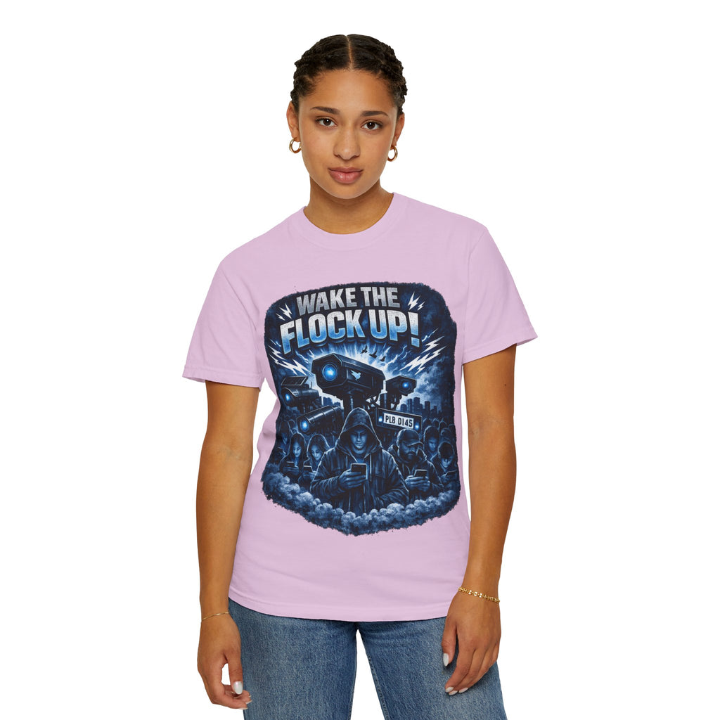 T-Shirt — "Wake the Flock Up" V2 Protest Graphic Tee (Bold Blue Dystopian Design)