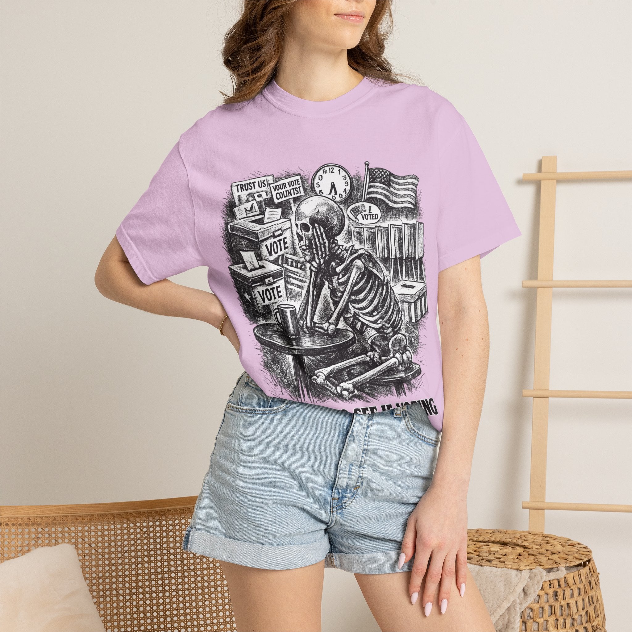 Voting Skeptic Graphic T-Shirt — "Waiting to See If Voting Changes Anything."