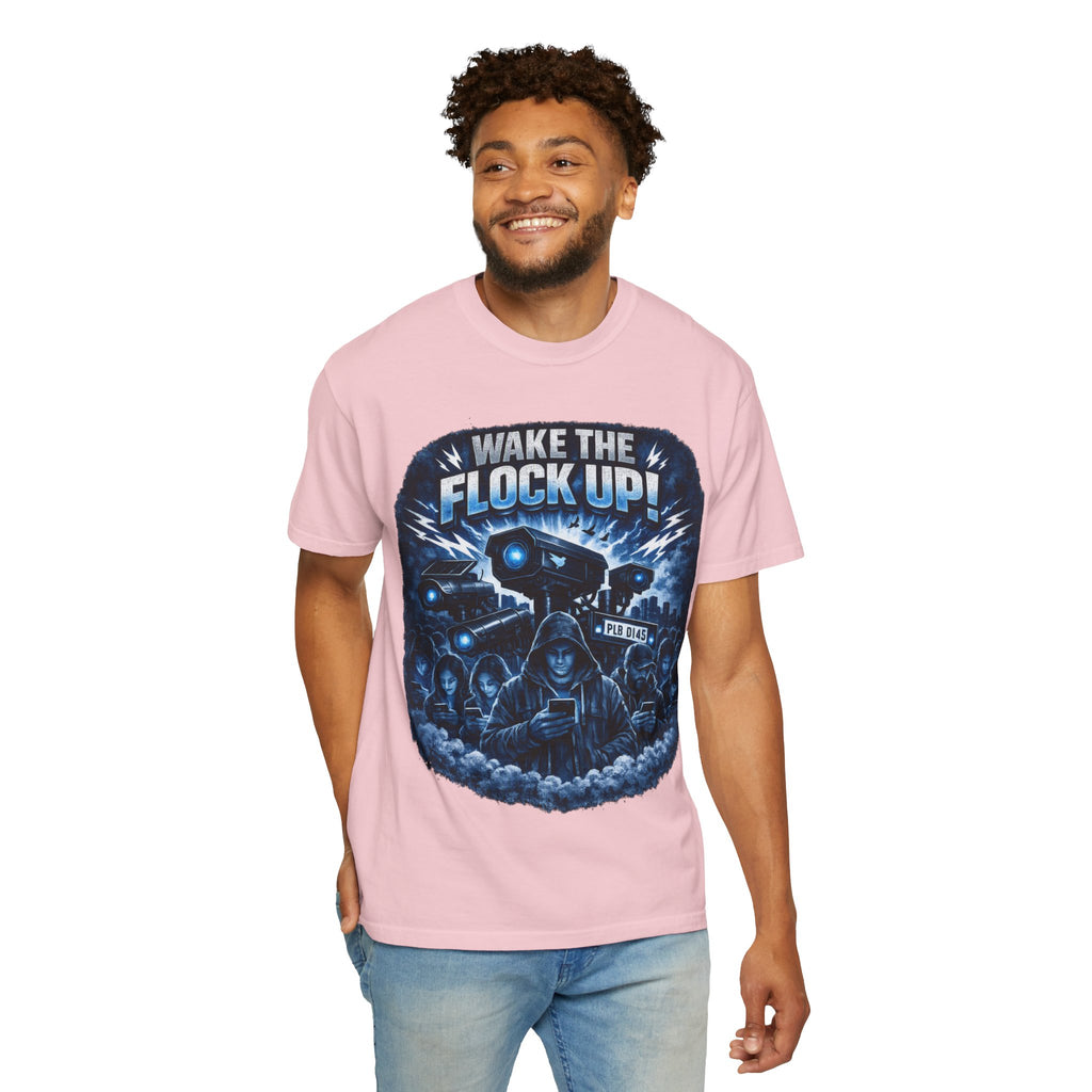T-Shirt — "Wake the Flock Up" V2 Protest Graphic Tee (Bold Blue Dystopian Design)