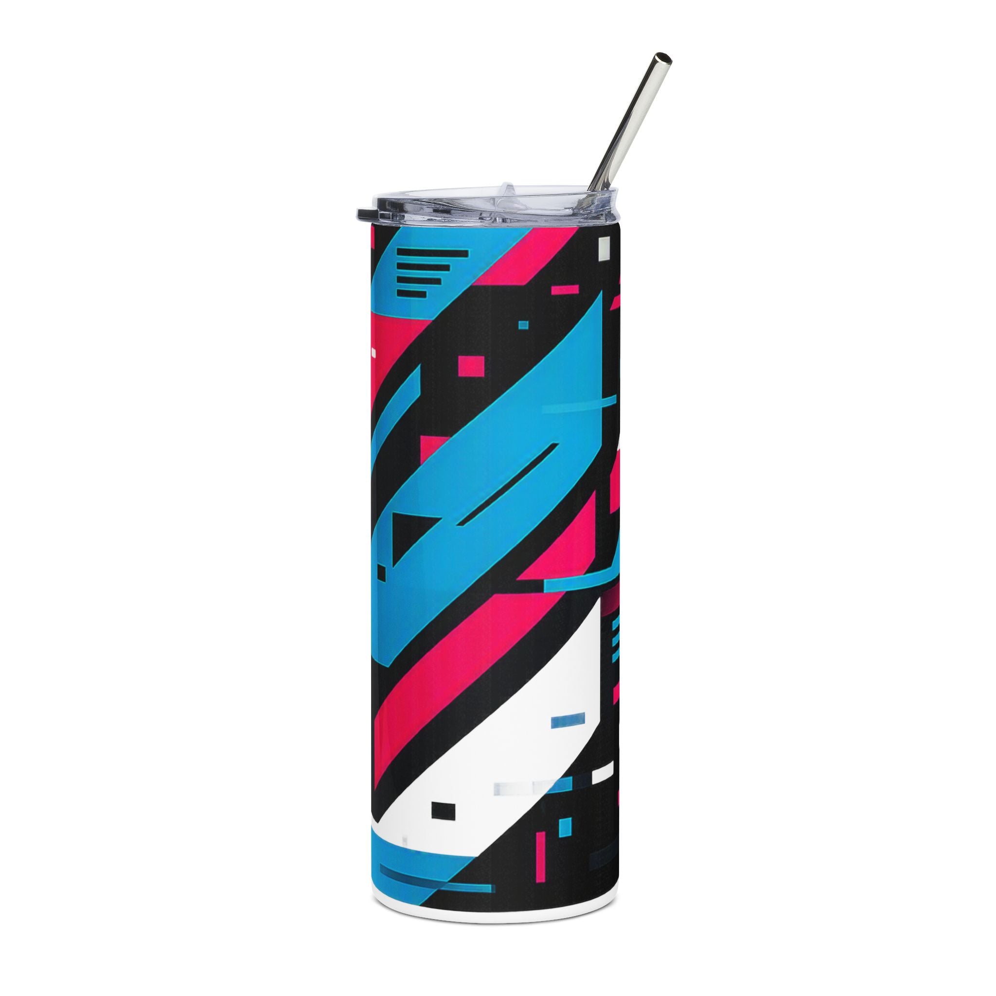 20oz Stainless Steel Tumbler — Glitching Out Neon Geometric Design