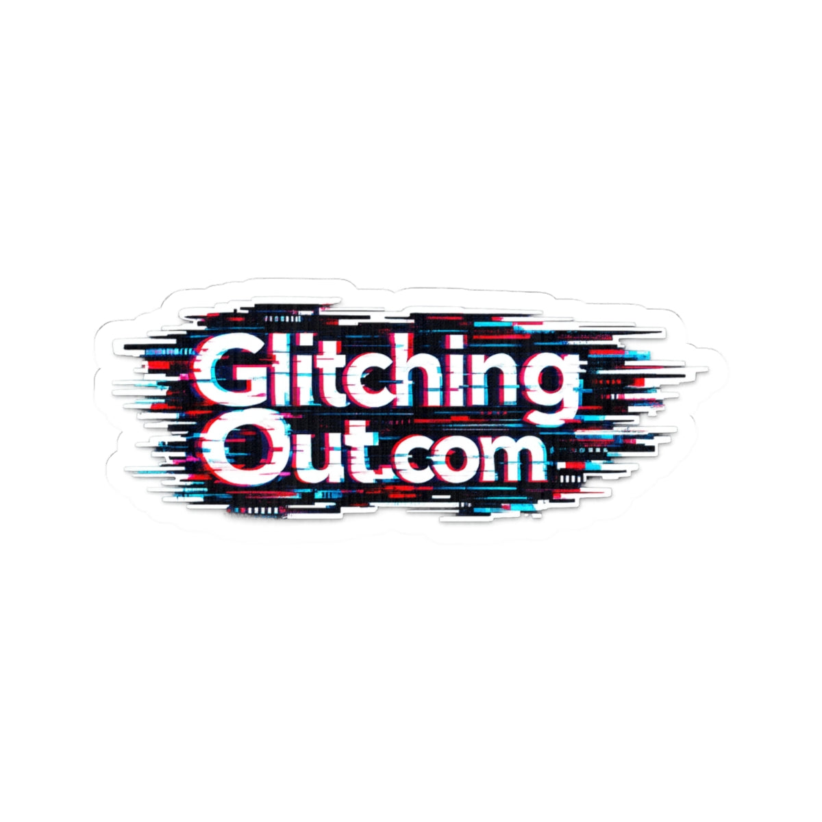 GlitchingOut.com Glitch-Effect Kiss-Cut Sticker — Retro Tech Logo Laptop Decal