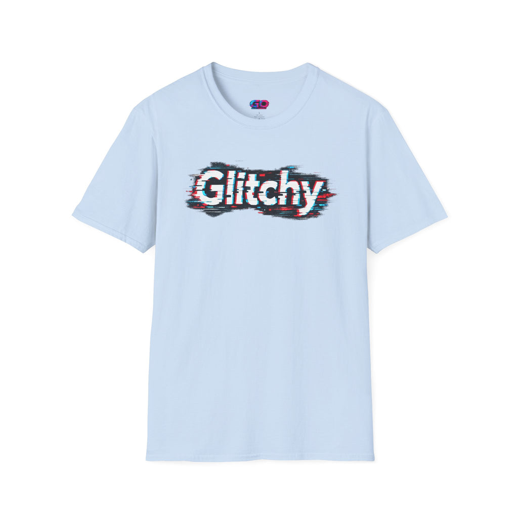 Glitchy Graphic T-Shirt — Retro Glitch Text Tee