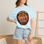 Unity Graphic T-Shirt — "Bring Back the Unity in Community" Vintage Badge Design