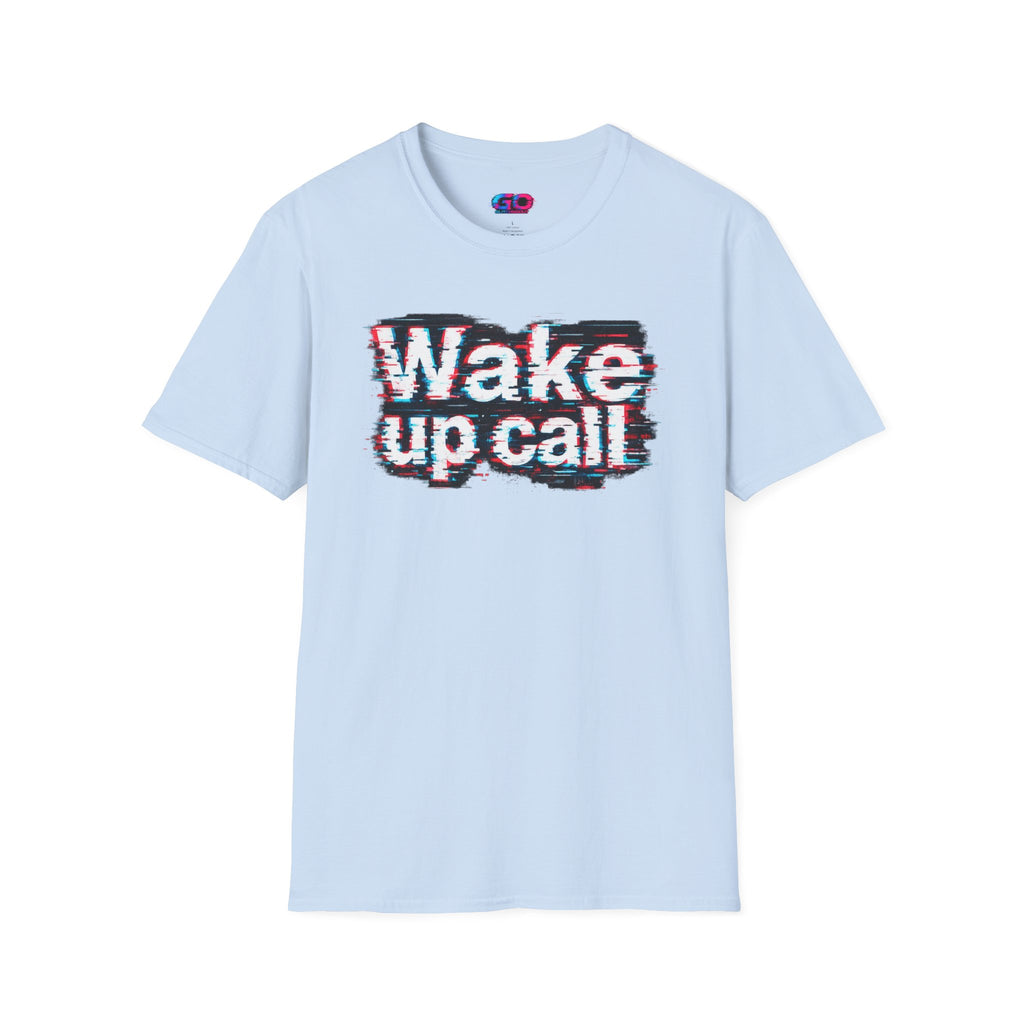Wake Up Call Graphic Tee — Retro Glitch Text T‑Shirt