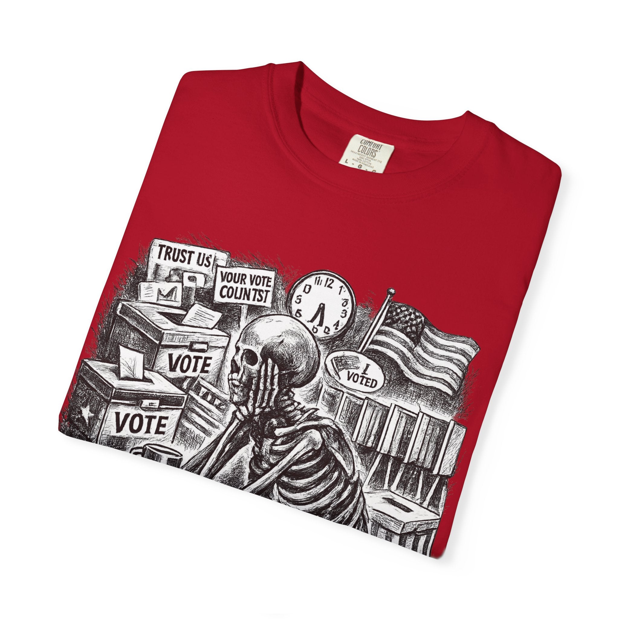 Voting Skeptic Graphic T-Shirt — "Waiting to See If Voting Changes Anything."
