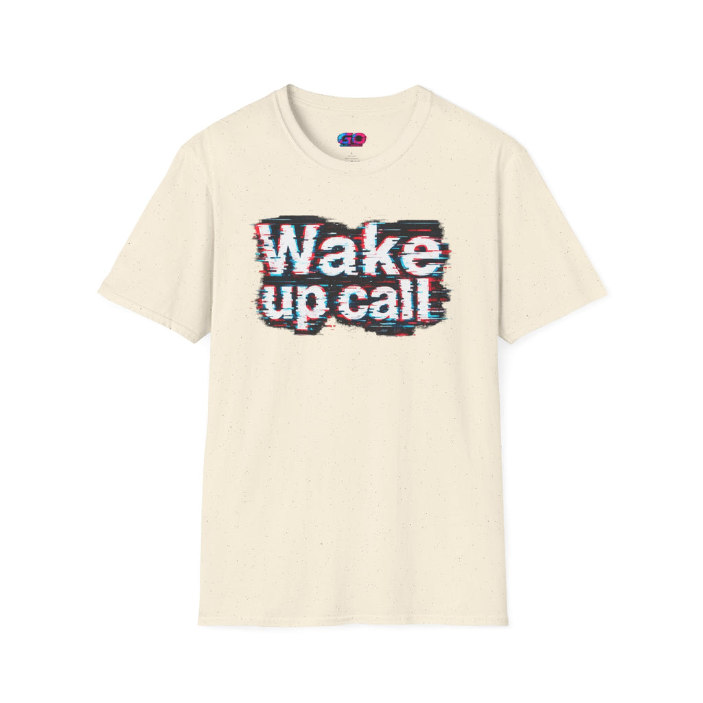 Wake Up Call Graphic Tee — Retro Glitch Text T‑Shirt