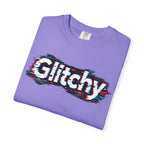 Glitchy Graphic T-Shirt — Retro Glitch Text Tee (Front "GO", Back "Glitchy")