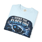 T-Shirt — "Wake the Flock Up" V2 Protest Graphic Tee (Bold Blue Dystopian Design)