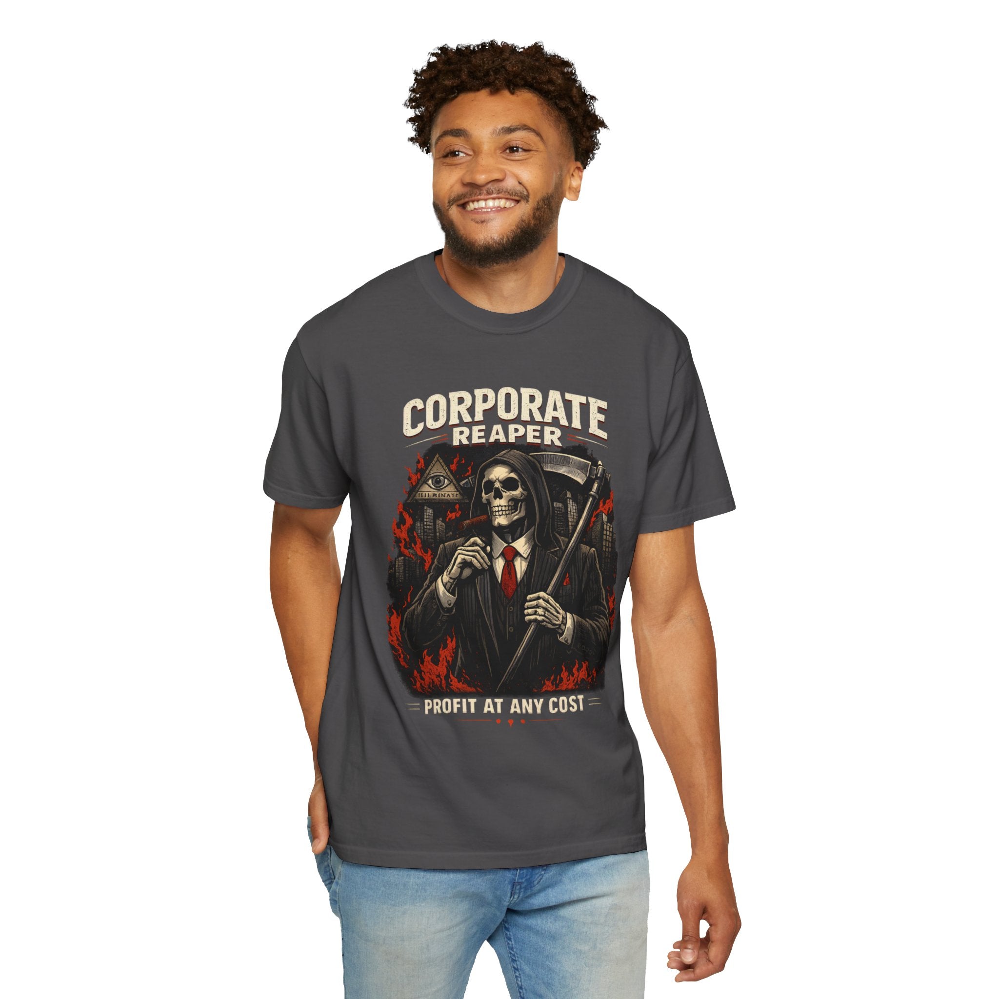 "Corporate Reaper" Skeleton Suit Graphic Tee