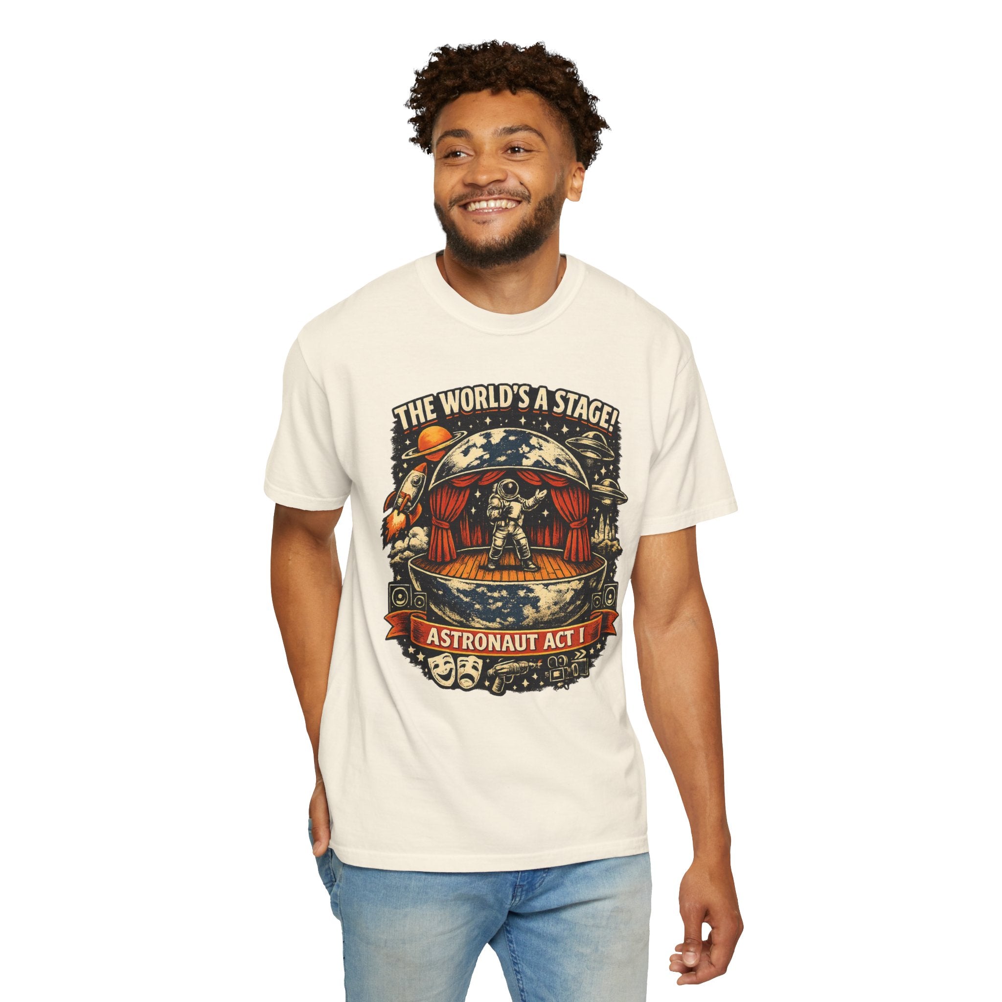 Astronaut Act I T-Shirt — “The World's a Stage” Vintage Space Graphic Tee