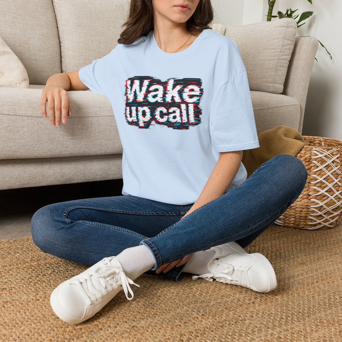 Wake Up Call Graphic Tee — Retro Glitch Text T‑Shirt