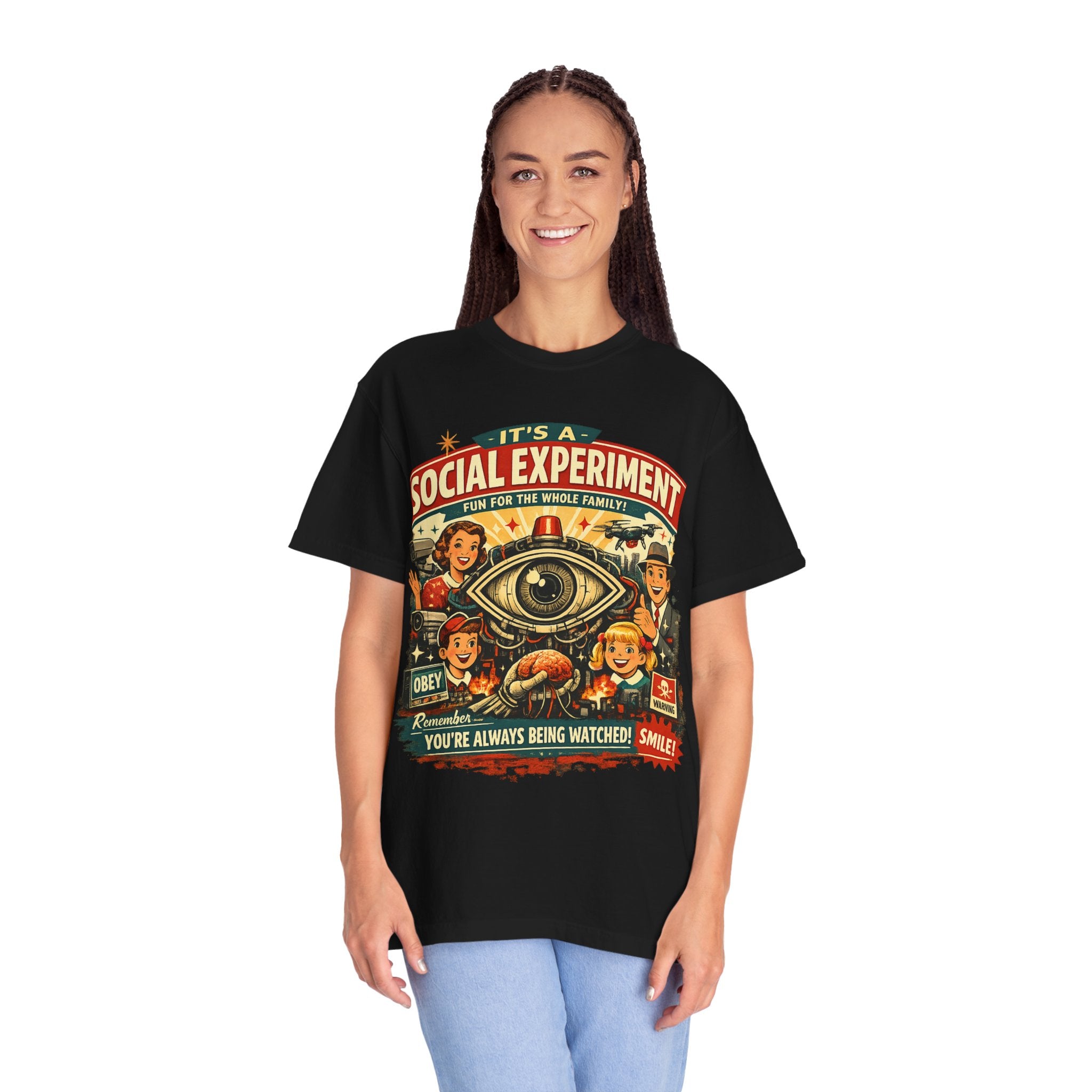 T-Shirt — "It's a Social Experiment" Retro Surveillance Graphic Tee