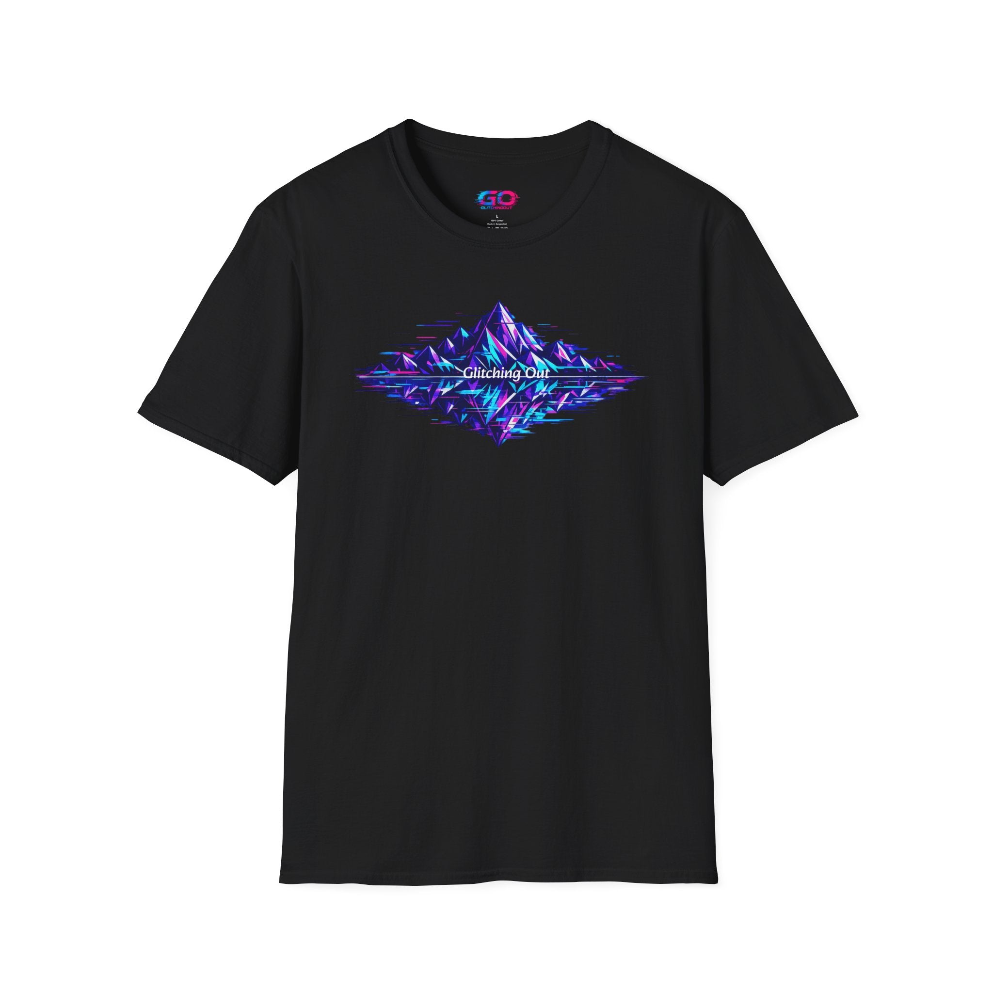 Graphic T-Shirt — 'Glitching Out' Neon Mountain Vaporwave Design