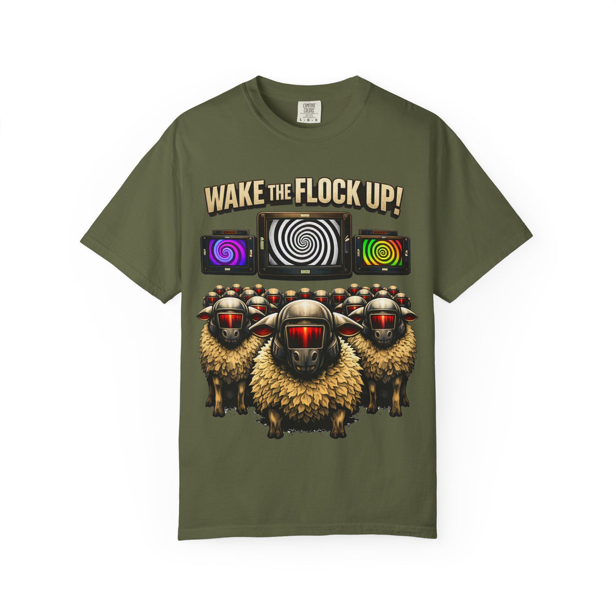Wake the Flock Up! V3 Hypnotic Sheep Novelty Graphic T-Shirt