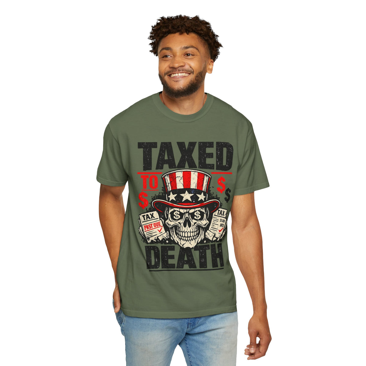 Taxed to Death T-Shirt — Patriotic Skull Tax Humor Tee