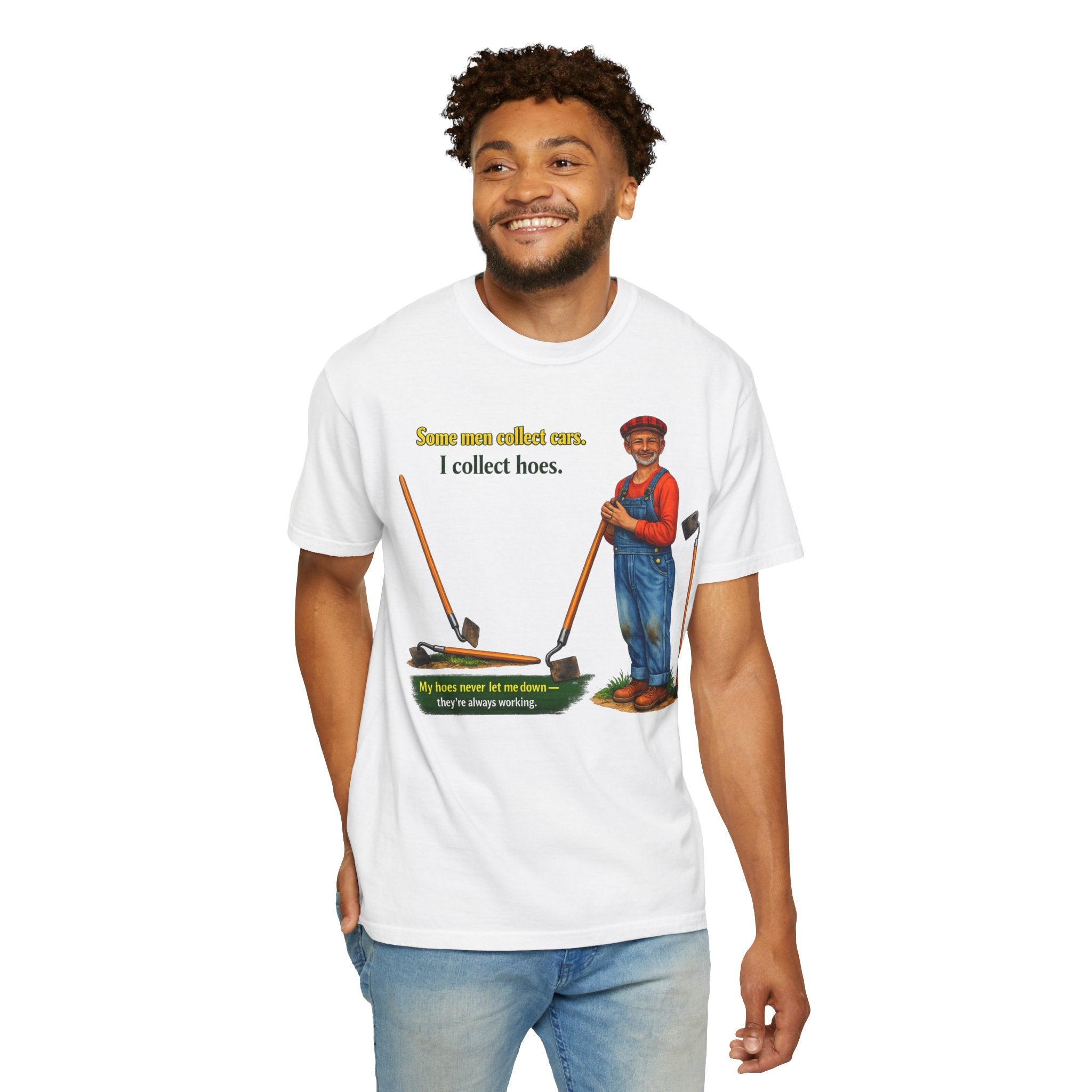 Gardener Satire Graphic T-Shirt — "Some men collect cars. I collect hoes."