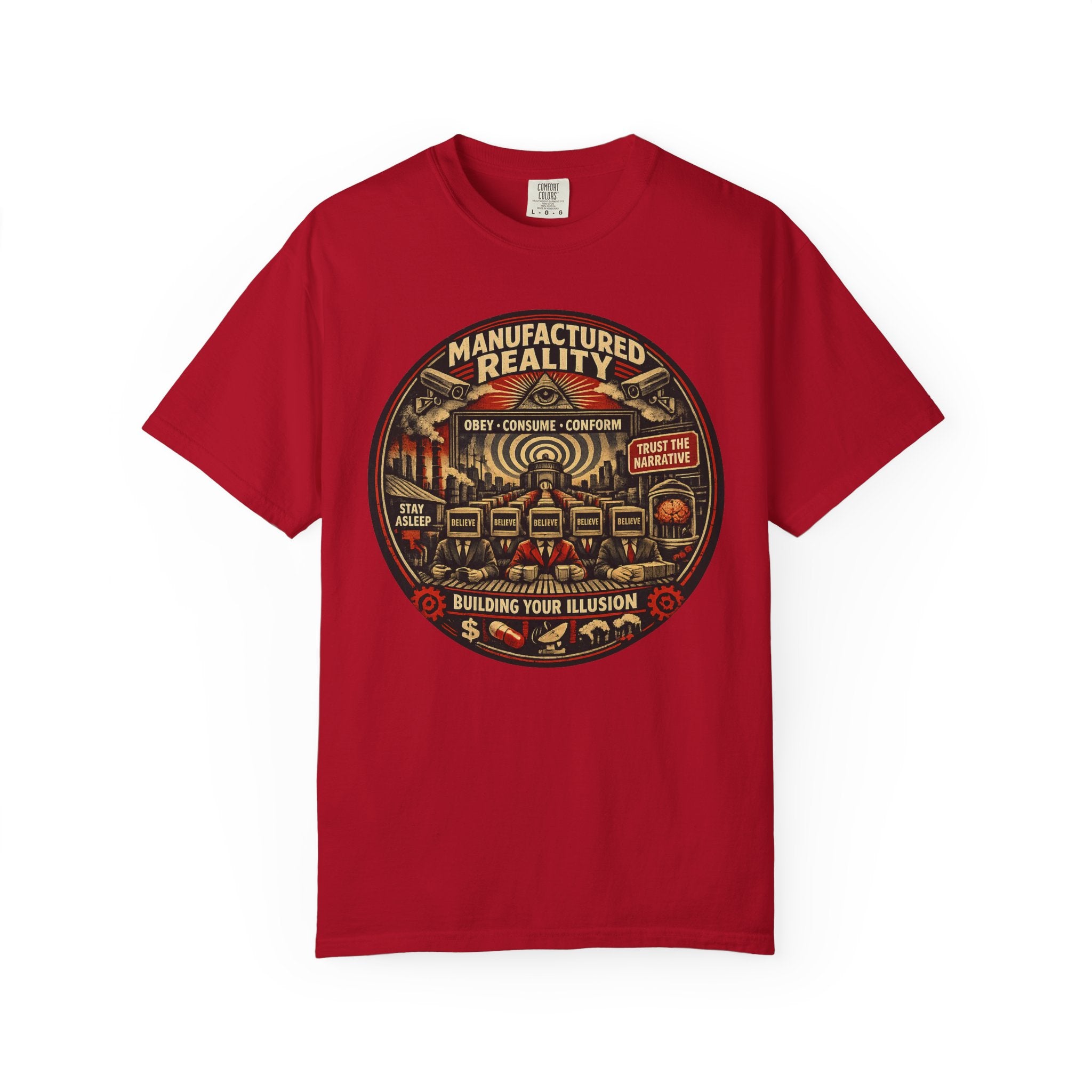 Manufactured Reality Graphic "Building Your Illusion" Vintage Protest — T-Shirt