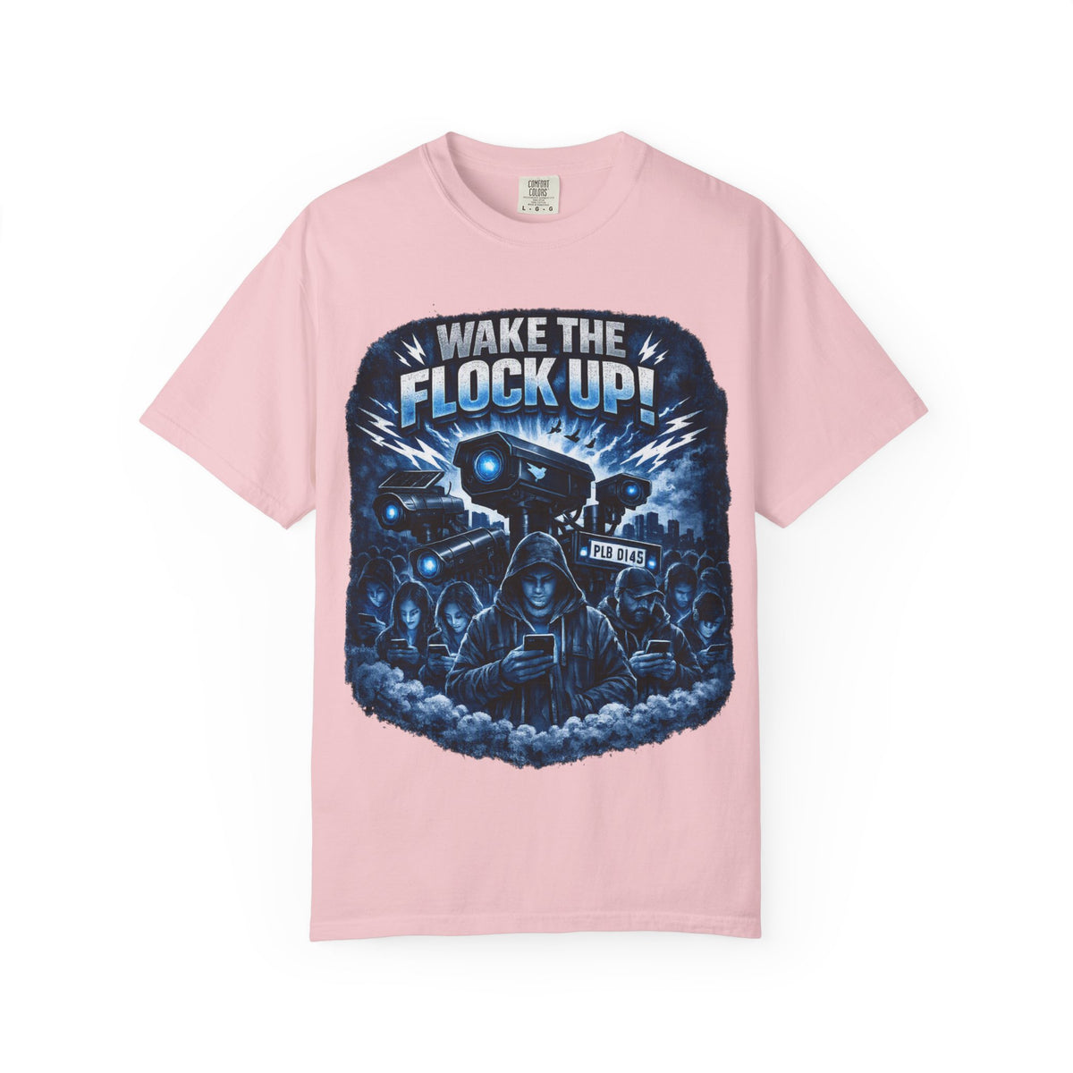 T-Shirt — "Wake the Flock Up" V2 Protest Graphic Tee (Bold Blue Dystopian Design)