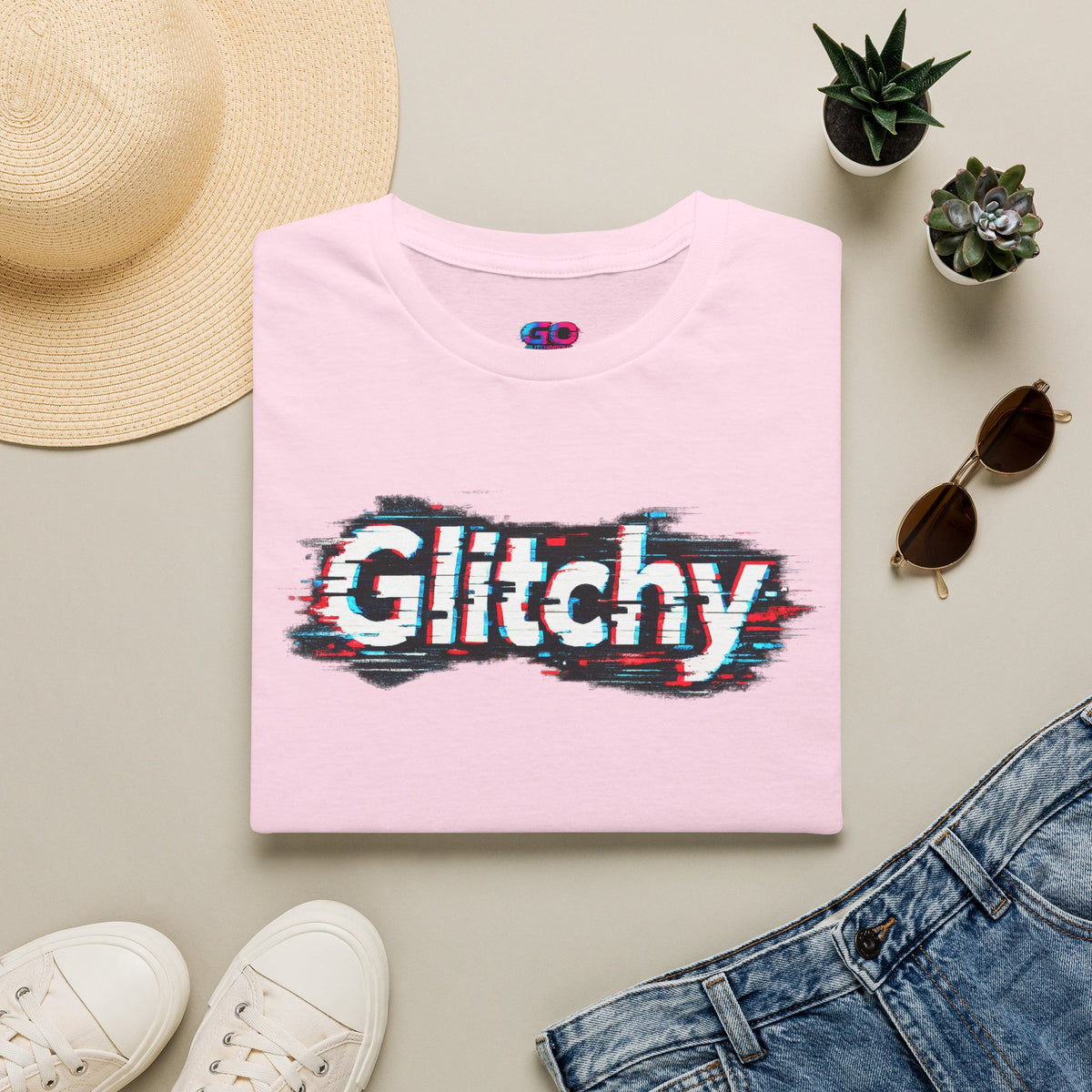 Glitchy Graphic T-Shirt — Retro Glitch Text Tee