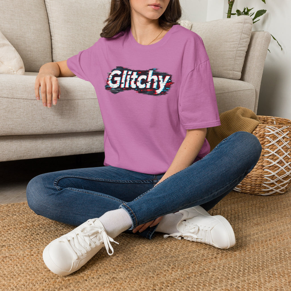 Glitchy Graphic T-Shirt — Retro Glitch Text Tee