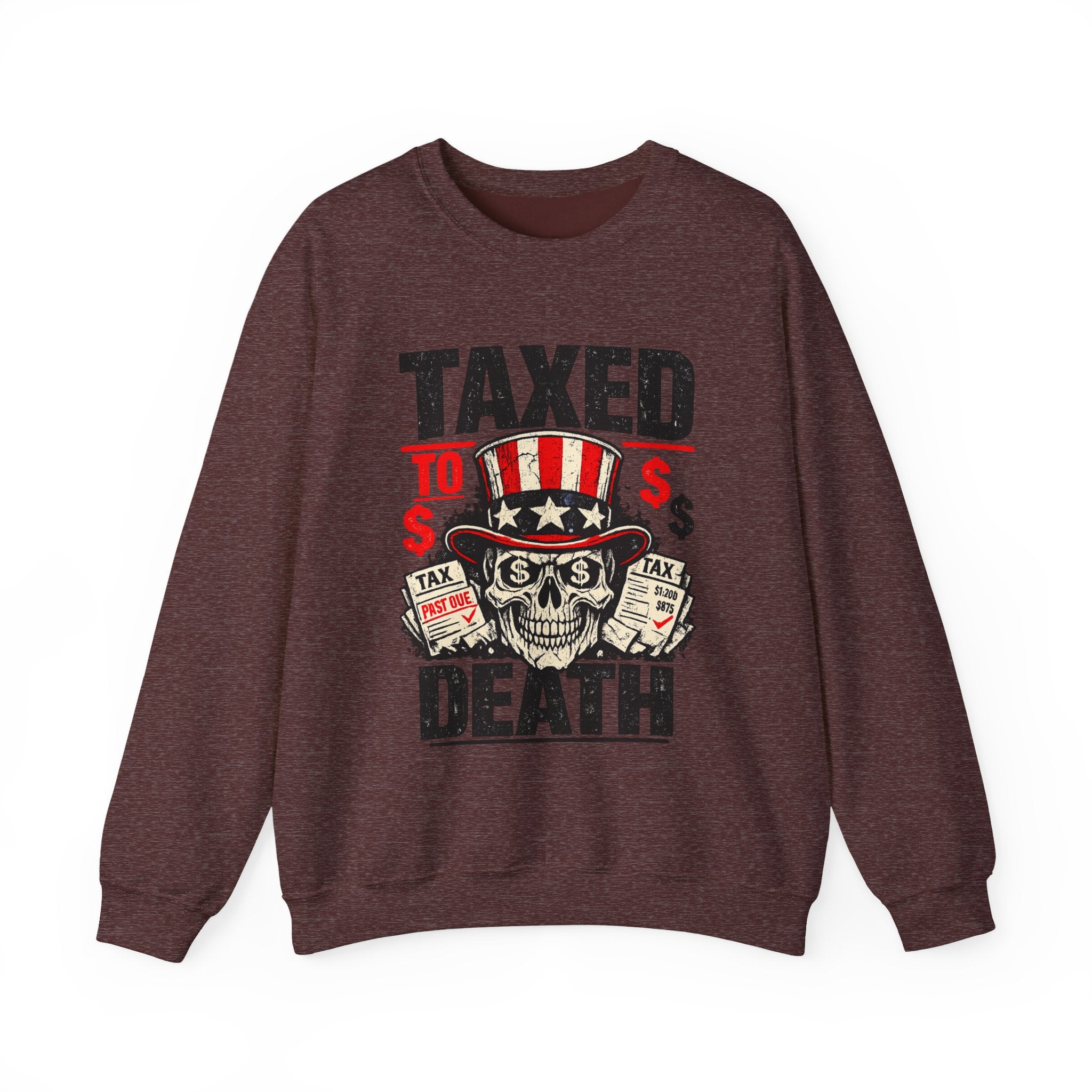 Taxed to Death Sweatshirt - Patriotic Skull Anti-Tax Protest Crewneck