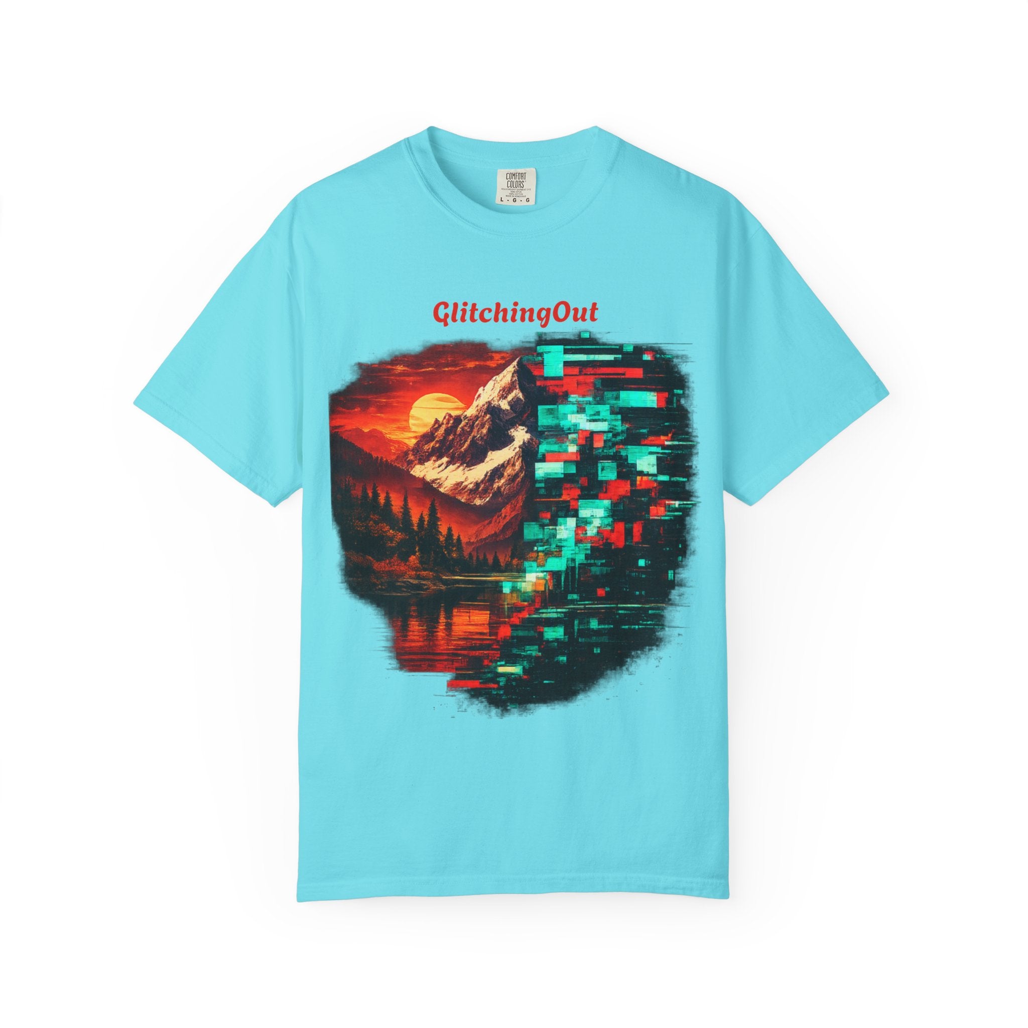 Graphic T-Shirt — "Glitching Out" Mountain Sunset Pixel Art