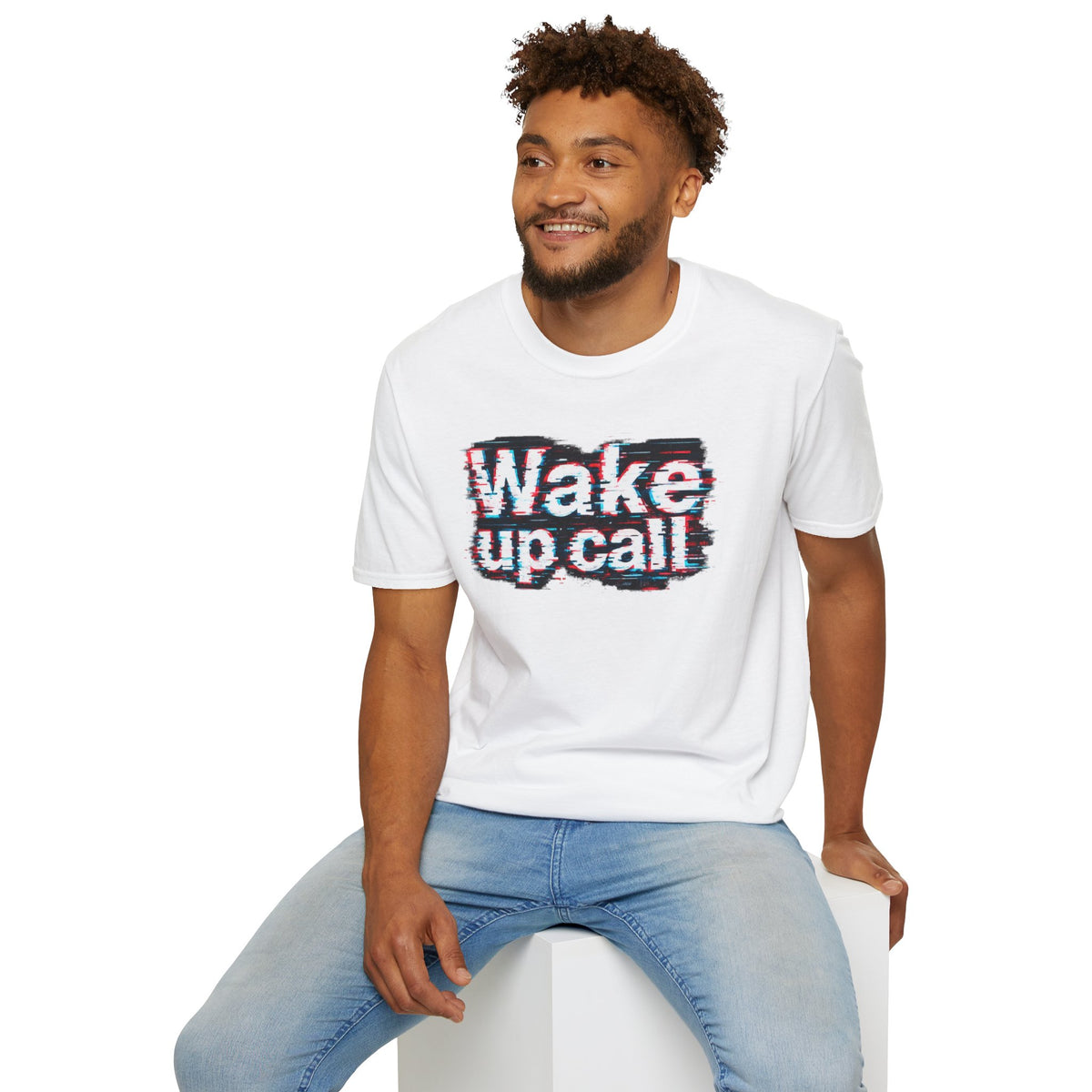 Wake Up Call Graphic Tee — Retro Glitch Text T‑Shirt