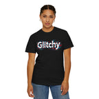 Glitchy Graphic T-Shirt — Retro Glitch Text Tee (Front "GO", Back "Glitchy")