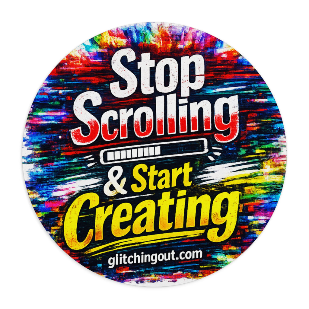 Stop Scrolling & Start Creating Round Mouse Pad — Motivational Desk Accessory for Artists, Designers & Content Creators