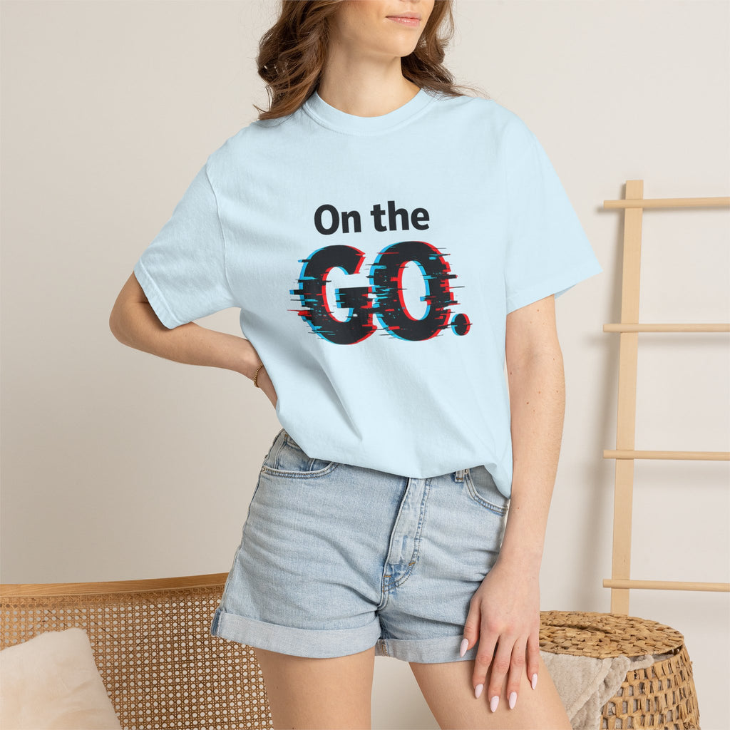 On the GO. Graphic T-Shirt — 'On the GO.' Retro Glitch Travel Tee