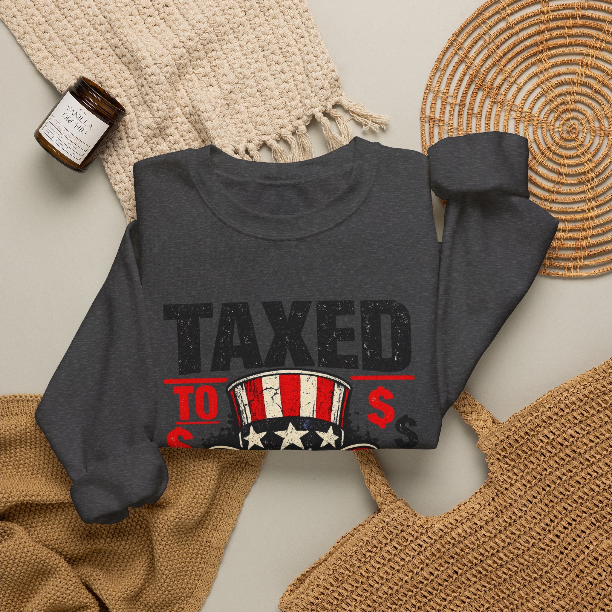 Taxed to Death Sweatshirt - Patriotic Skull Anti-Tax Protest Crewneck