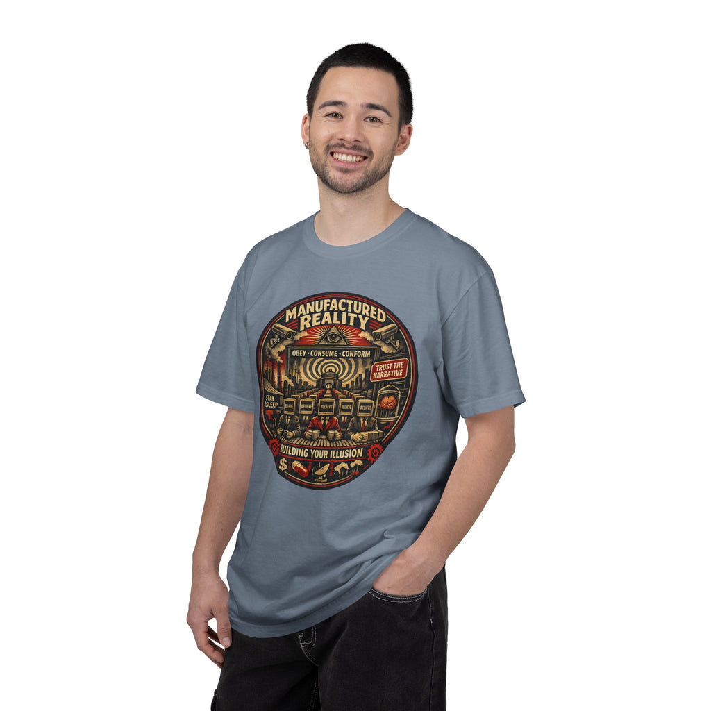 Manufactured Reality Graphic "Building Your Illusion" Vintage Protest — T-Shirt