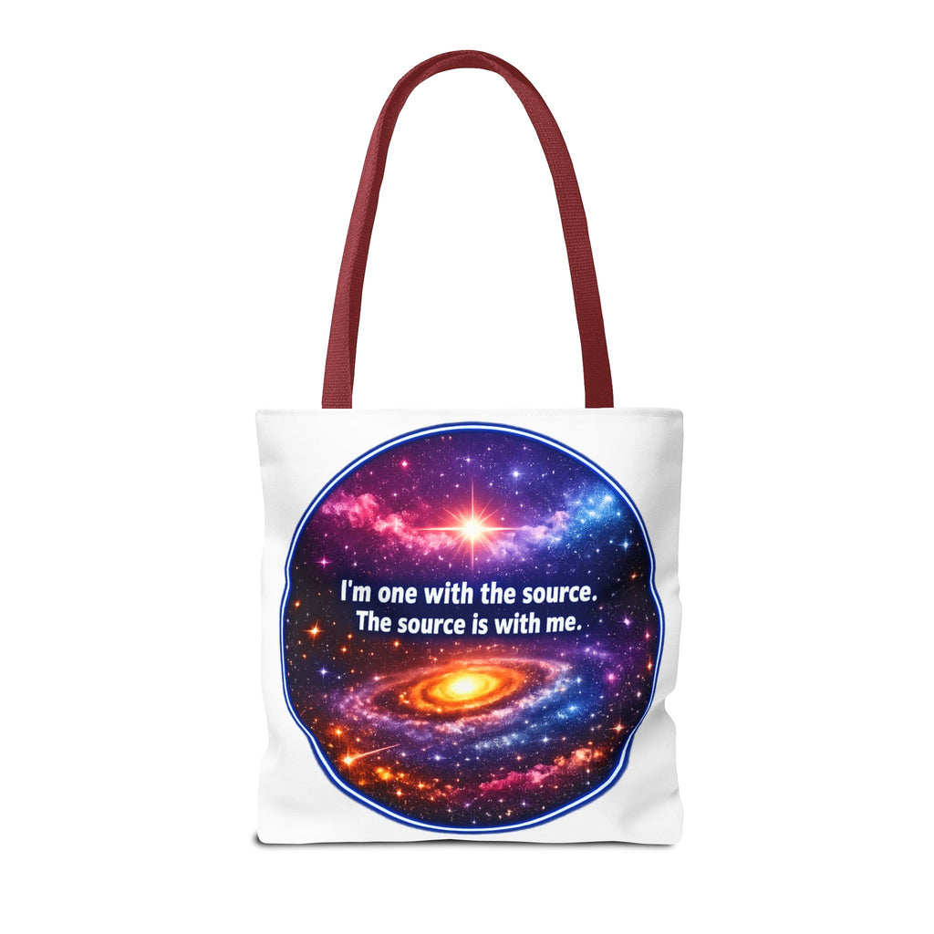 Spiritual Galaxy Tote Bag - "I'm one with the source. The source is with me." Cosmic Meditation Tote