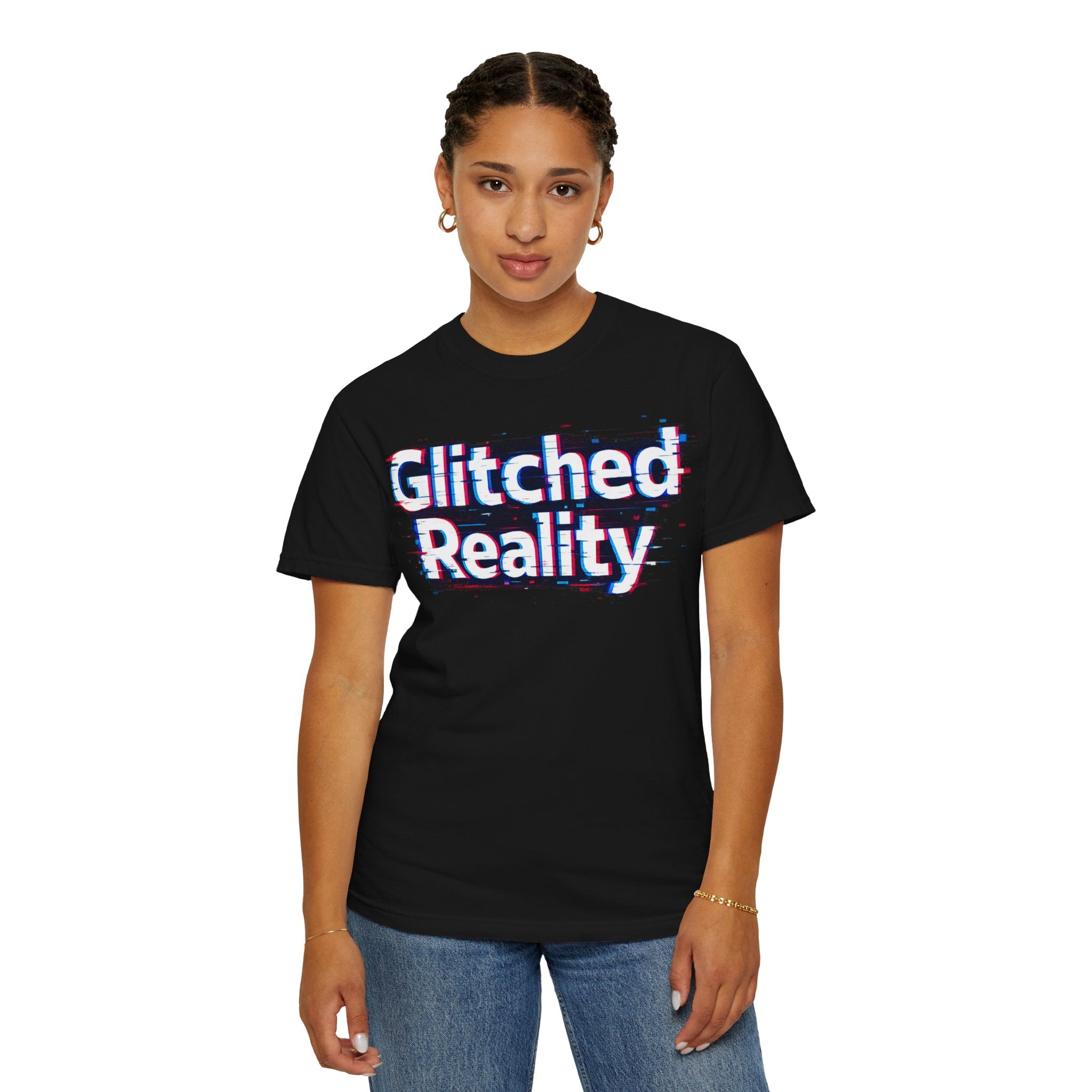 Glitched Reality T‑Shirt — Retro Glitch Graphic Tee with "Glitched Reality" Text