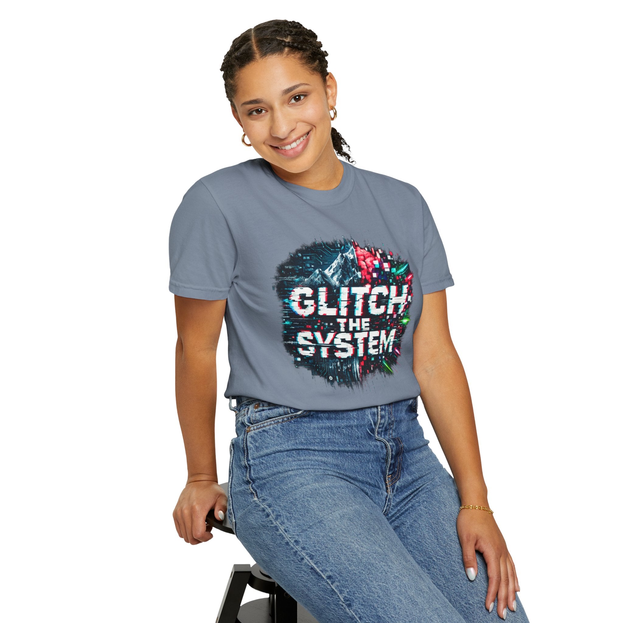 Glitch The System V3 Graphic Tee — Retro Cyberpunk Distressed Design