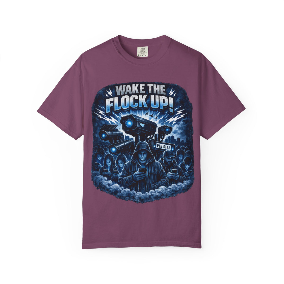 T-Shirt — "Wake the Flock Up" V2 Protest Graphic Tee (Bold Blue Dystopian Design)